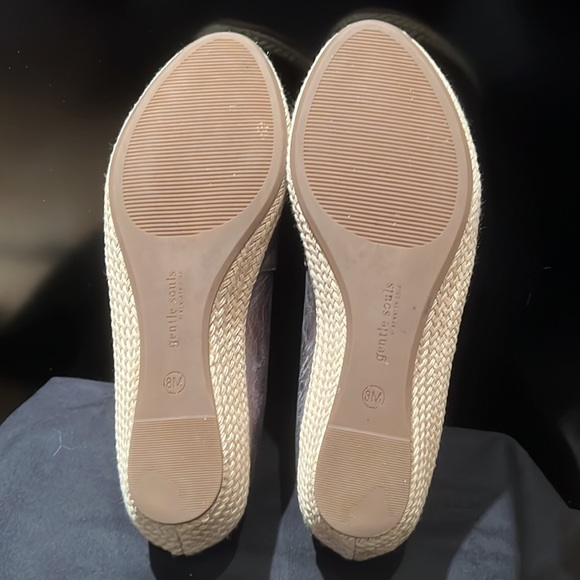 GENTLE SOULS LUCI A LINE 2 PERFORATED LEATHER PEEP TOE ESPADRILLE WEDGE COPPER - Picture 3 of 6